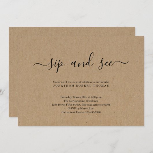 Geslacht Neutral Kraft Paper Sip en Zie Kaart (Voorkant / Achterkant)