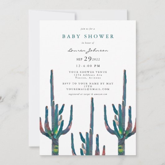 Geslacht Neutral Saguaro Cactus Baby shower Kaart (Voorkant)