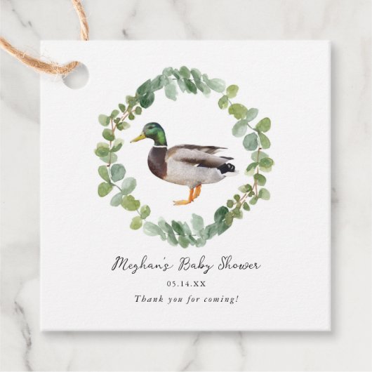 Geslacht neutrale baby shower met wilde eend bedankjes labels (Voorkant)