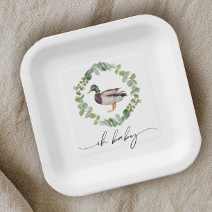 Geslacht neutrale baby shower met wilde eend papieren bordje