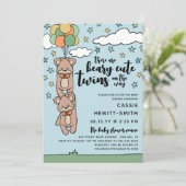 Geslacht Neutrale Beary Cute Twins Baby shower Kaart (Staand voorkant)