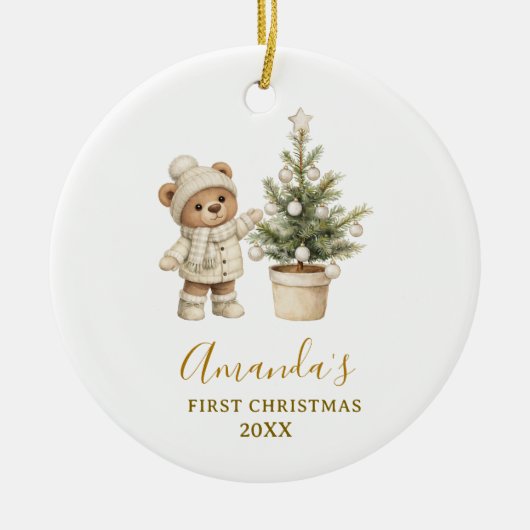 Geslacht Neutrale Beer Eerste Kerstmis Aandenken Keramisch Ornament (Voorkant)
