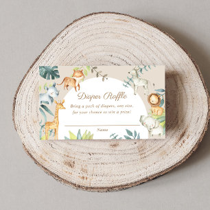 Geslacht neutrale beige safari dieren luierloterij informatiekaartje