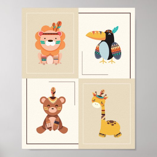 Geslacht Neutrale Boho Bosdieren Kinderkamer Kids Poster (Voorkant)