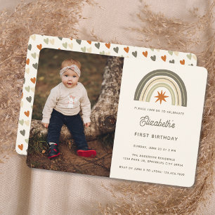 Geslacht Neutrale Boho Rainbow Foto First Birthday Kaart