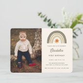 Geslacht Neutrale Boho Rainbow Foto First Birthday Kaart (Staand voorkant)