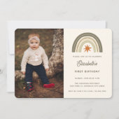 Geslacht Neutrale Boho Rainbow Foto First Birthday Kaart (Voorkant)