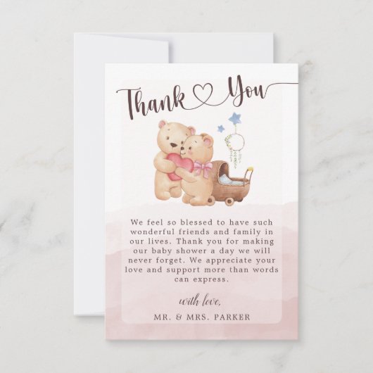 Geslacht Neutrale Cute Beer Waterverf Baby shower Bedankkaart (Voorkant)
