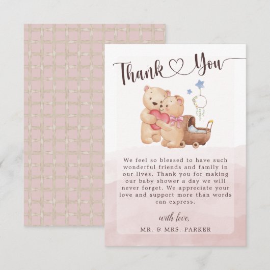 Geslacht Neutrale Cute Beer Waterverf Baby shower Bedankkaart (Voorkant / Achterkant)