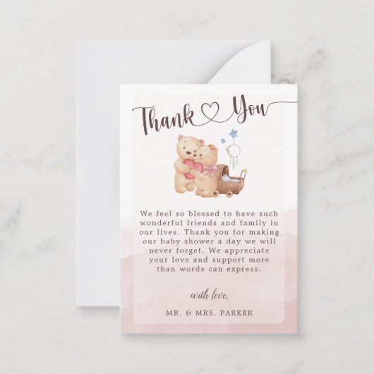 Geslacht Neutrale Cute Beer Waterverf Baby shower Notitiekaartje (Voorkant)