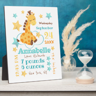 Geslacht Neutrale Cute Giraffe Stars Baby Birth St Fotoplaat