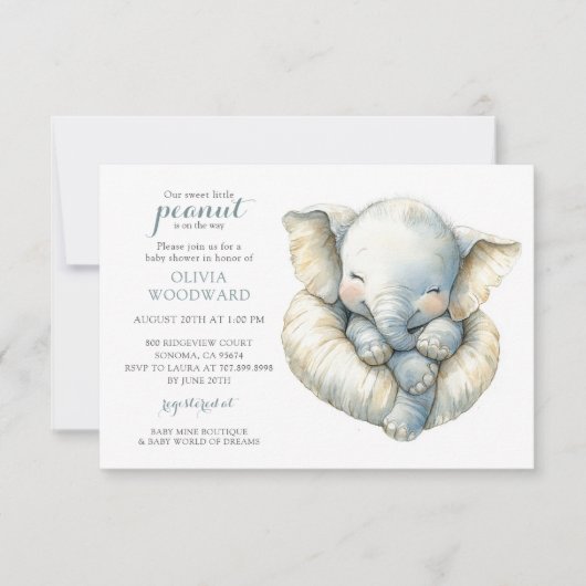 Geslacht Neutrale Elephant Baby shower Uitnodiging (Voorkant)