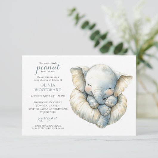 Geslacht Neutrale Elephant Baby shower Uitnodiging (Staand voorkant)