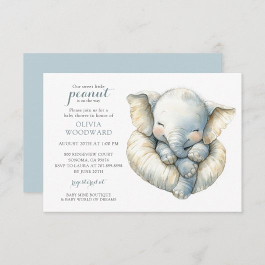 Geslacht Neutrale Elephant Baby shower Uitnodiging (Voorkant / Achterkant)