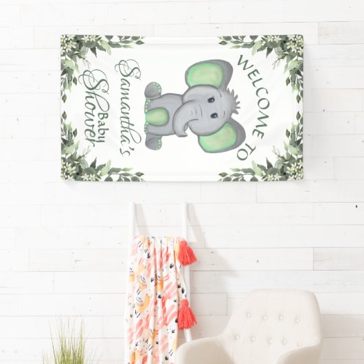 Geslacht Neutrale Elephant Greenery Baby shower Spandoek (Insitu)