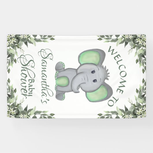 Geslacht Neutrale Elephant Greenery Baby shower Spandoek (Horizontaal)