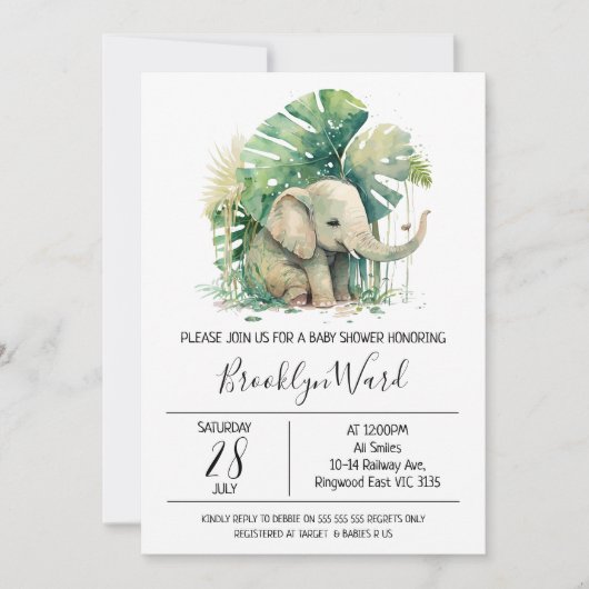 Geslacht Neutrale Elephant Waterverf Baby shower Kaart (Voorkant)