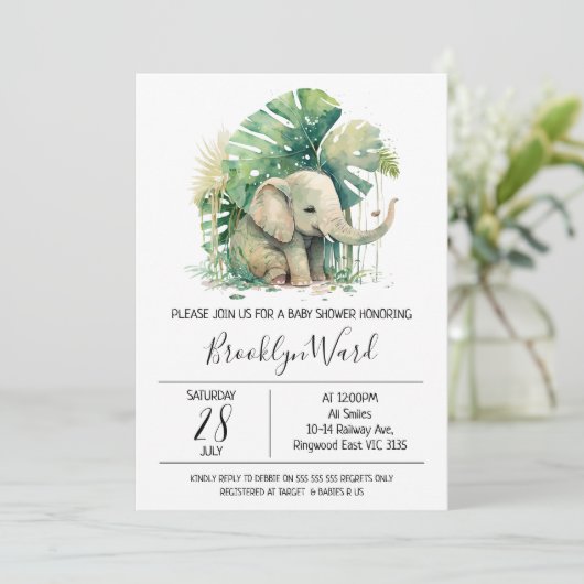 Geslacht Neutrale Elephant Waterverf Baby shower Kaart (Staand voorkant)