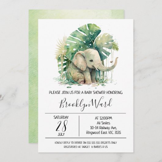 Geslacht Neutrale Elephant Waterverf Baby shower Kaart (Voorkant / Achterkant)