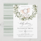 Geslacht Neutrale Eucalyptus Elephant Baby shower Kaart (Voorkant / Achterkant)