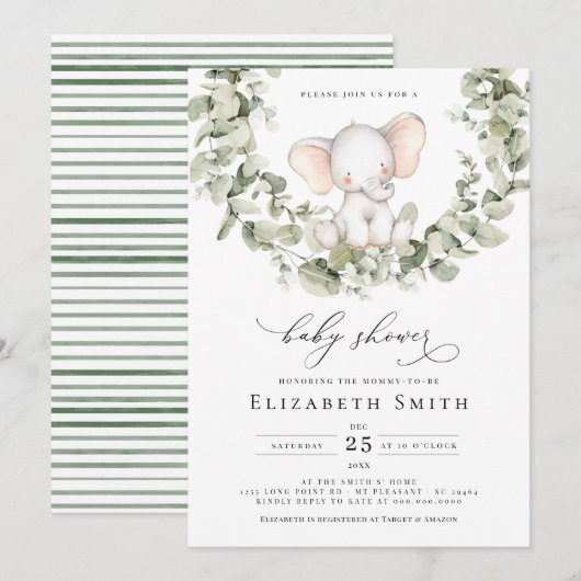 Geslacht Neutrale Eucalyptus Elephant Baby shower Kaart (Voorkant / Achterkant)