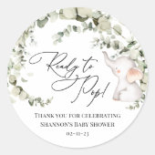 Geslacht Neutrale Eucalyptus Elephant Baby shower Ronde Sticker (Voorkant)