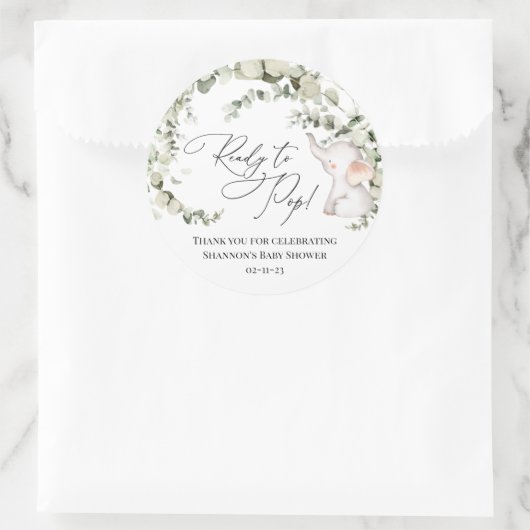Geslacht Neutrale Eucalyptus Elephant Baby shower Ronde Sticker (Tas)