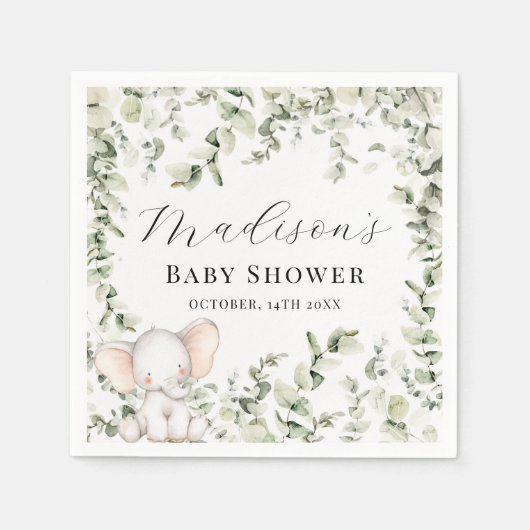 Geslacht Neutrale Eucalyptus Elephant Baby shower Servet (Voorkant)