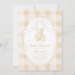 Geslacht Neutrale Gingham Teddybeer Baby Shower Kaart