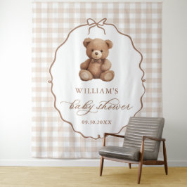 Geslacht Neutrale Gingham Teddybeer Babyshower Wandkleed