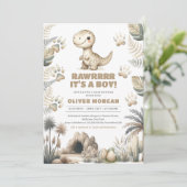 Geslacht neutrale knuffel baby dinosaurus prehisto kaart (Staand voorkant)