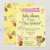 Geslacht Neutrale Muzikale Dieren Baby Shower Kaart (Voorkant / Achterkant)