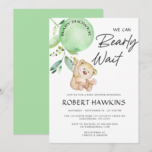 Geslacht Neutrale Teddy Bear Bearly Wait Baby show Kaart (Voorkant / Achterkant)