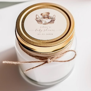 Geslacht Neutrale Teddydbeer Boho Baby Shower Favo Ronde Sticker