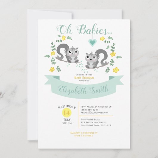 Geslacht neutrale Twin Schattige eekhoorns babysho Kaart (Voorkant)