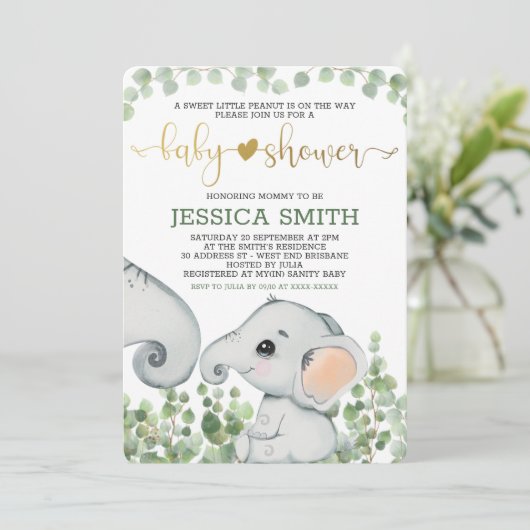 Geslacht Neutrale Waterverf Elephant Baby shower Kaart (Staand voorkant)