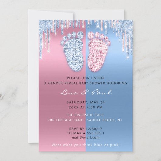 Geslacht Ontdek Glitter Drip Pink Blue Baby Boy Gi Kaart (Voorkant)