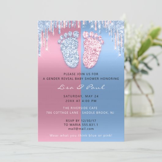 Geslacht Ontdek Glitter Drip Pink Blue Baby Boy Gi Kaart (Staand voorkant)