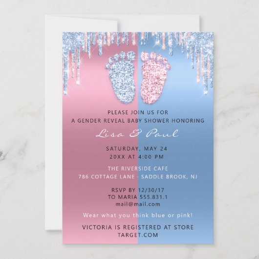 Geslacht onthaal glitter DripRoze Blue Baby Girl Kaart (Voorkant)