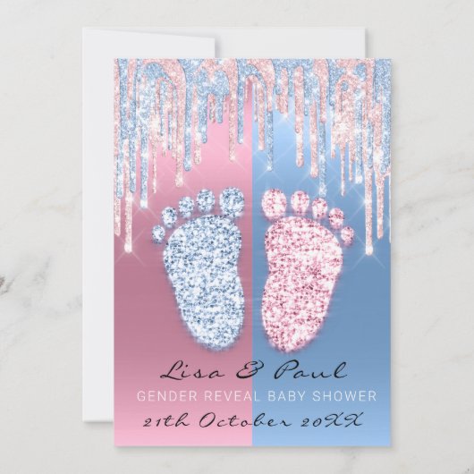 Geslacht onthaal glitter DripRoze Blue Baby Girl Kaart (Achterkant)