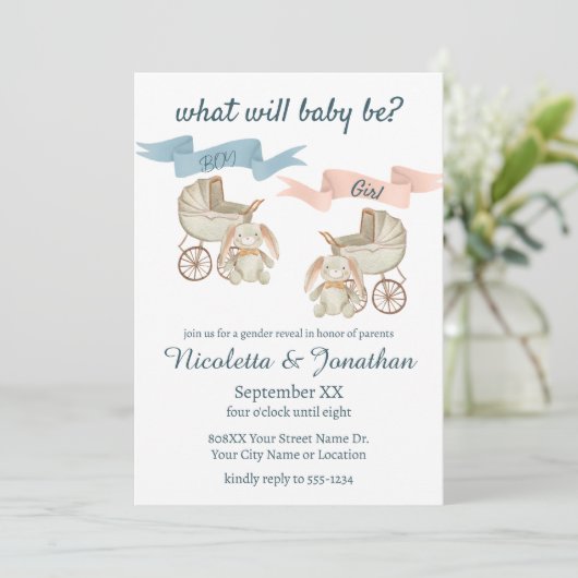 Geslacht onthullen Baby Bunny roze of blauw Kaart (Staand voorkant)