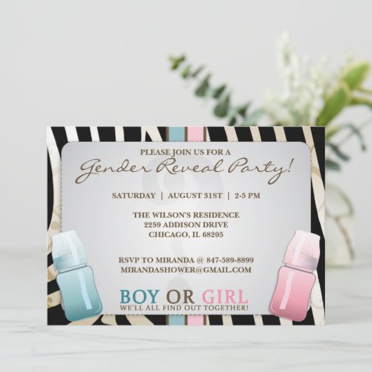 Geslacht onthullen Baby flessentjongen of meisjesu Kaart (Staand voorkant)