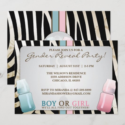 Geslacht onthullen Baby flessentjongen of meisjesu Kaart (Voorkant / Achterkant)