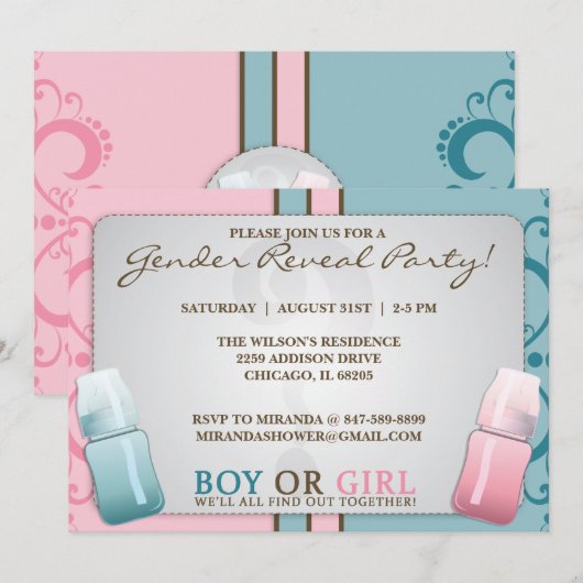 Geslacht onthullen Baby flessentjongen of meisjesu Kaart (Voorkant / Achterkant)