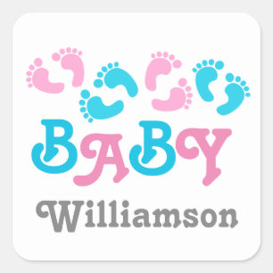 Geslacht onthullen Baby shower Baby Feet A05A Vierkante Sticker