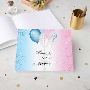 Geslacht onthullen baby shower blauw roze gastenboek