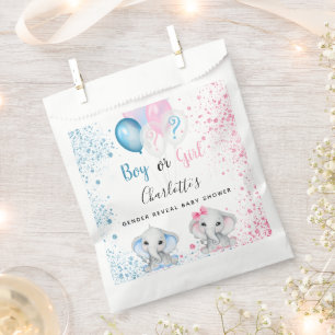 Geslacht onthullen baby shower blauw roze olifante bedankzakje