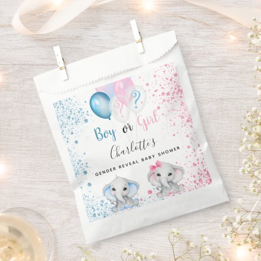 Geslacht onthullen baby shower blauw roze olifante bedankzakje (Geknipt)