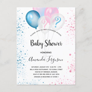 Geslacht onthullen baby shower blauwe roze jongetj uitnodiging briefkaart