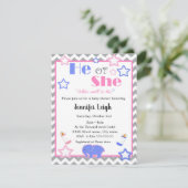 Geslacht onthullen baby shower dat hij of zij baby kaart (Staand voorkant)